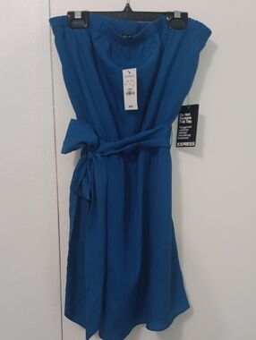 Express Women's Royal Blue Strapless Tie-Waist Dress